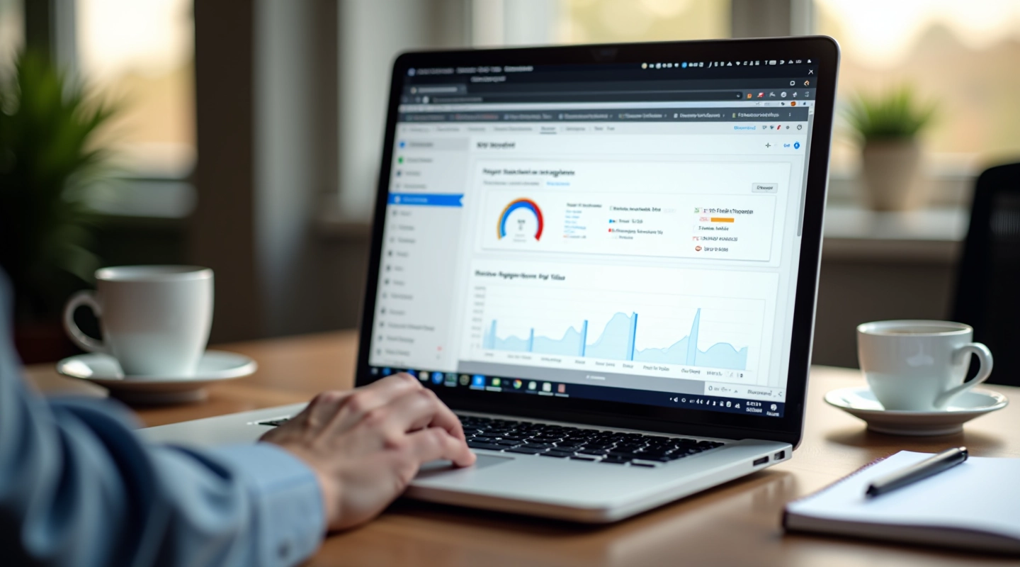 Nešiojamasis kompiuteris su Google PageSpeed Insights ataskaita ekrane, rodantis greičio rezultatus